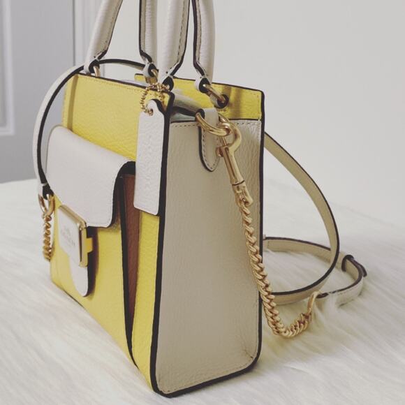 New Coach Mini Pepper Crossbody In Colorblock/Yellow-White/Leather - Picture 8 of 12